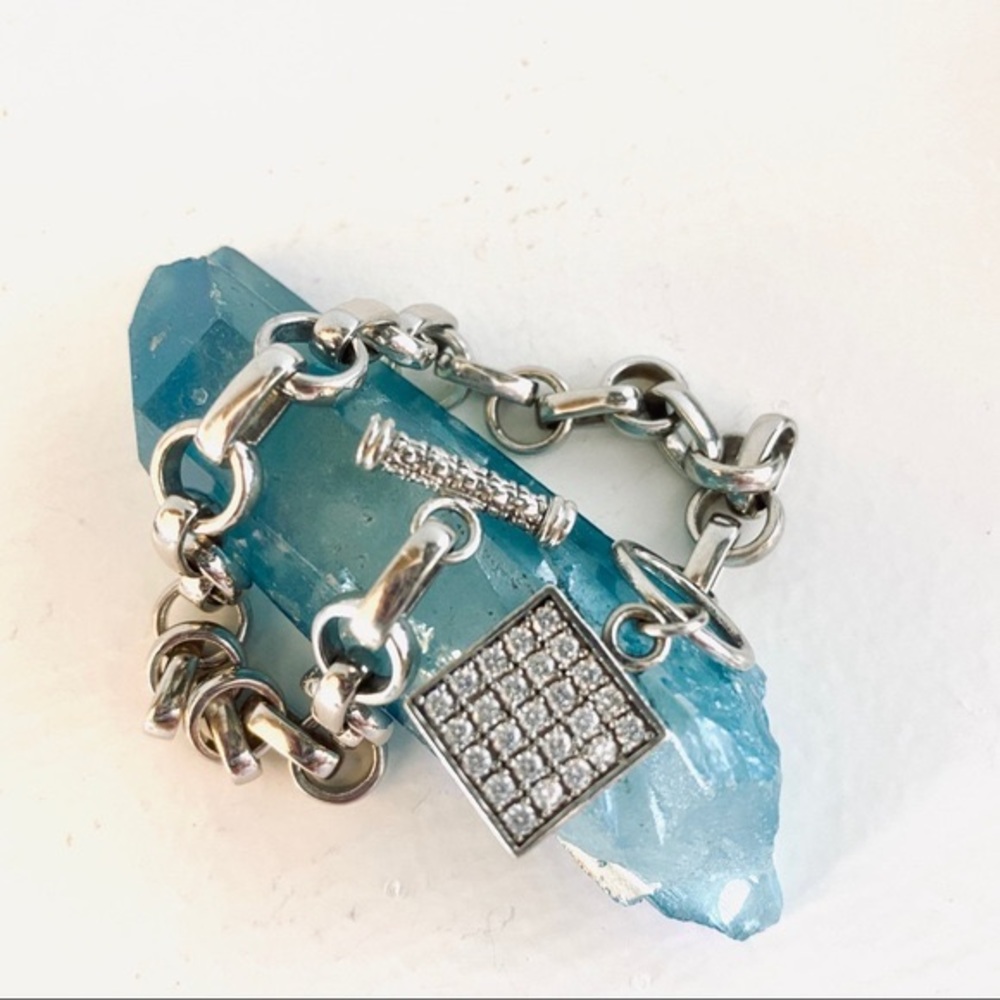 Sterling silver chain bracelet with pavé charm